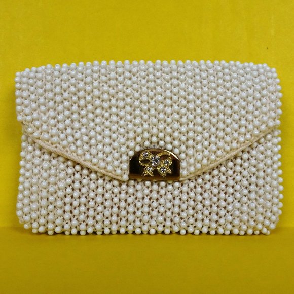 Hand Crafted Handbags - Vintage Art Deco Beaded Mesh Coin Change Purse Old